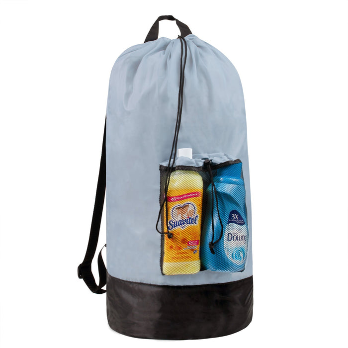 Wholesale Laundry Bag Backpack with Front Mesh Pocket - Grey - BagsInBulk.com