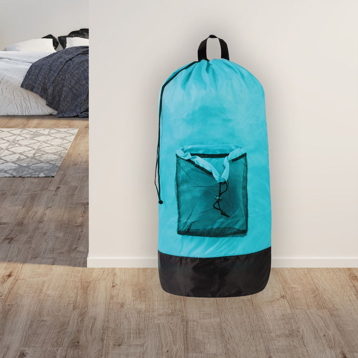 Wholesale Laundry Bag Backpack with Front Mesh Pocket - Turquoise - BagsInBulk.com