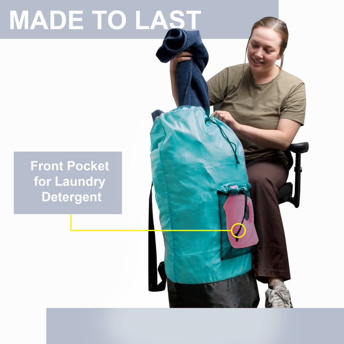 Wholesale Laundry Bag Backpack with Front Mesh Pocket - Turquoise - BagsInBulk.com