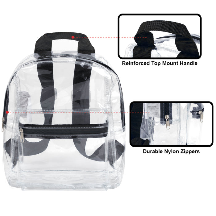 12-inch Clear Mini Backpack - Black - BagsInBulk.com