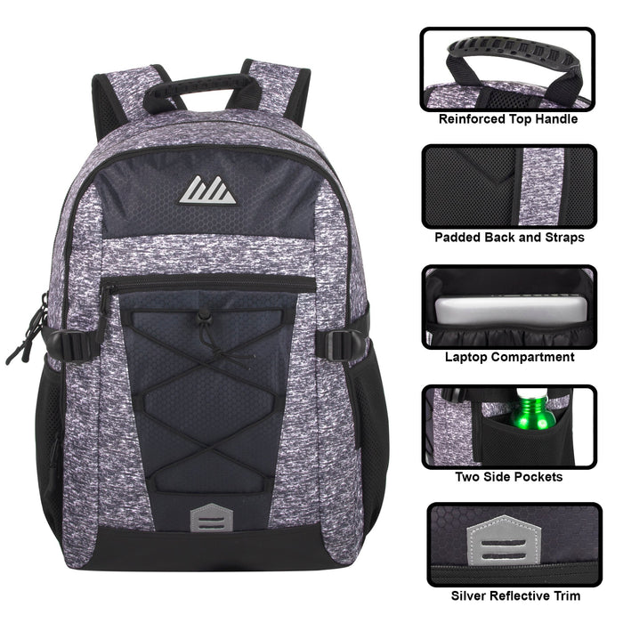 Wholesale 19-inch Mountain Edge Heather Bungee Cord Backpack w Padded Laptop Section -