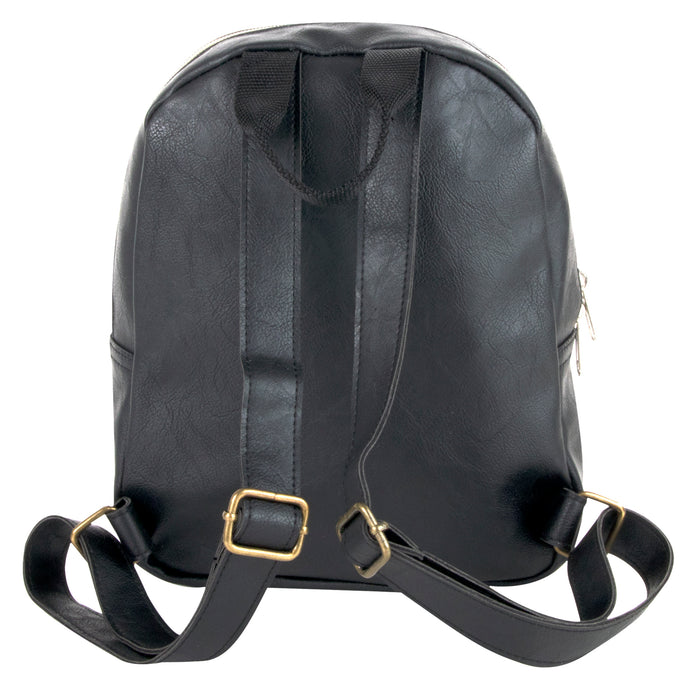 10-Inch Vinyl Mini Backpack with Front Zipper Pocket - Black - BagsInBulk.com