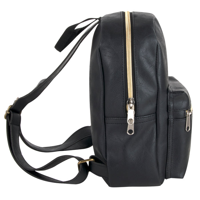 10-Inch Vinyl Mini Backpack with Front Zipper Pocket - Black - BagsInBulk.com