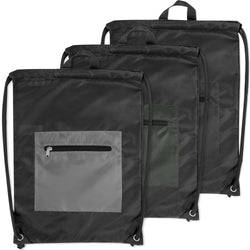 Wholesale Front Zippered Drawstring Backpack - 3 Colors -