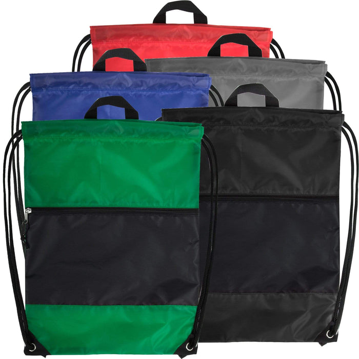 Wholesale 18 Inch Drawstring Bag Large Zippered Section - 5 Color Assortment -