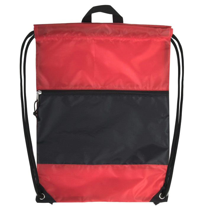 Wholesale 18 Inch Drawstring Bag Large Zippered Section - 5 Color Assortment -