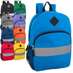 Wholesale Safety Reflective 17 Inch Backpack With Side Pocket - BagsInBulk.com