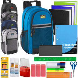 18-Inch Multi-Pocket Reflective Backpack with 30-Piece School Supply Kit - 5 Colors - BagsInBulk.com