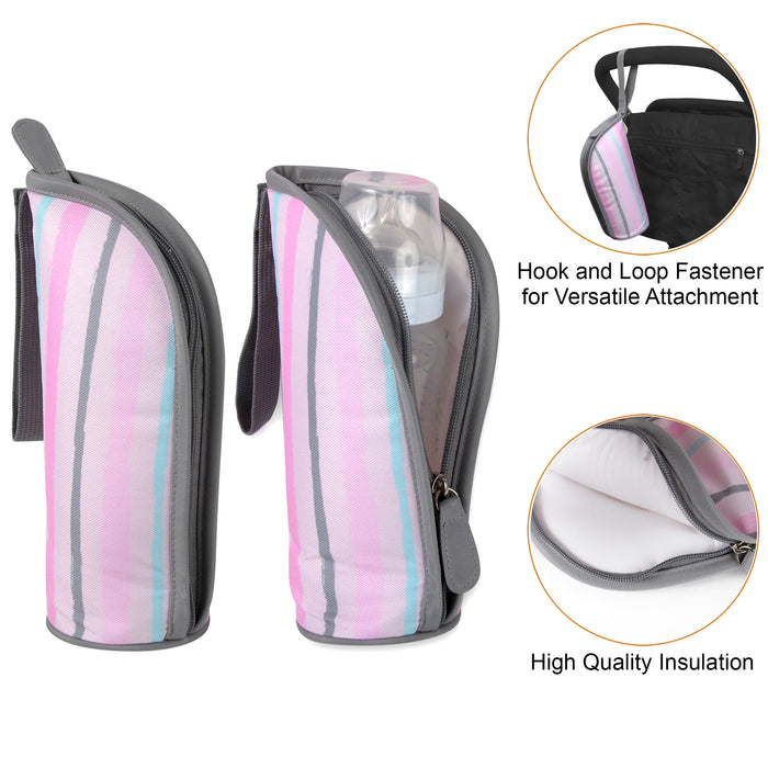 Baby Essentials Diaper Bag Tote 5 Piece Set Pink Rainbow Themed - BagsInBulk.com