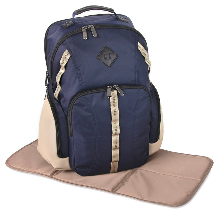 Baby Essentials Two Tone Diaper Bag Backpack w Changing Pad - Navy - BagsInBulk.com