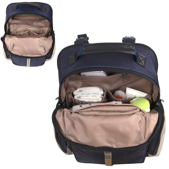 Baby Essentials Two Tone Diaper Bag Backpack w Changing Pad - Navy - BagsInBulk.com