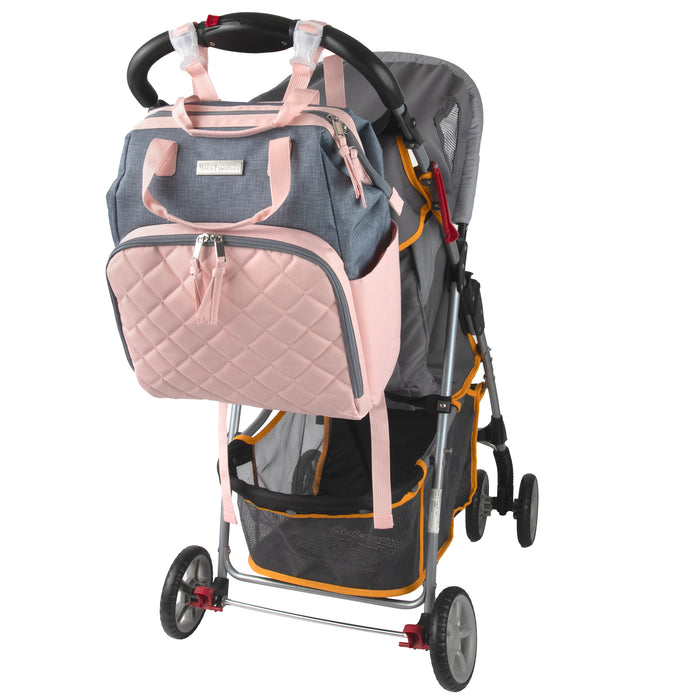 Baby Essentials Two-Tone Wide Opening Diaper Bag Backpack with Changing Pad and Stroller Straps - BagsInBulk.com