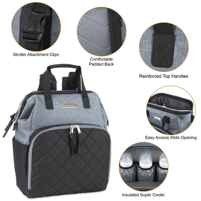 Baby Essentials Quilted Diaper Bag Backpack w Changing Pad - Two Tone - BagsInBulk.com