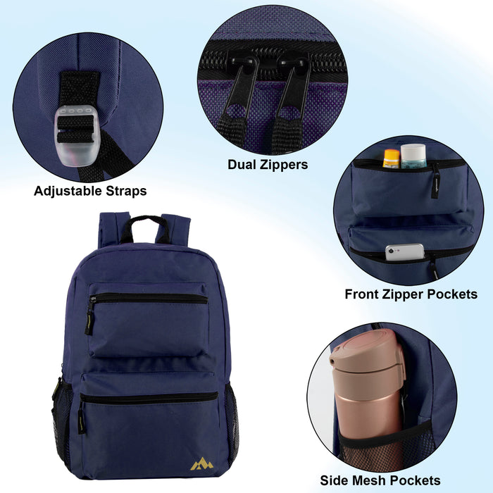 17-Inch Double Front Pocket Backpack - 4 Colors - BagsInBulk.com