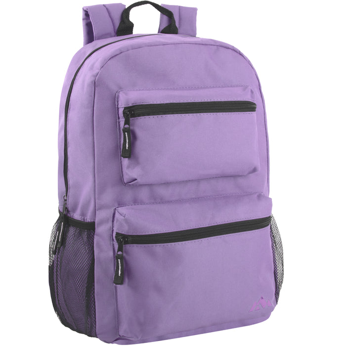 17-Inch Double Front Pocket Backpack - 3 Pastel Colors - BagsInBulk.com