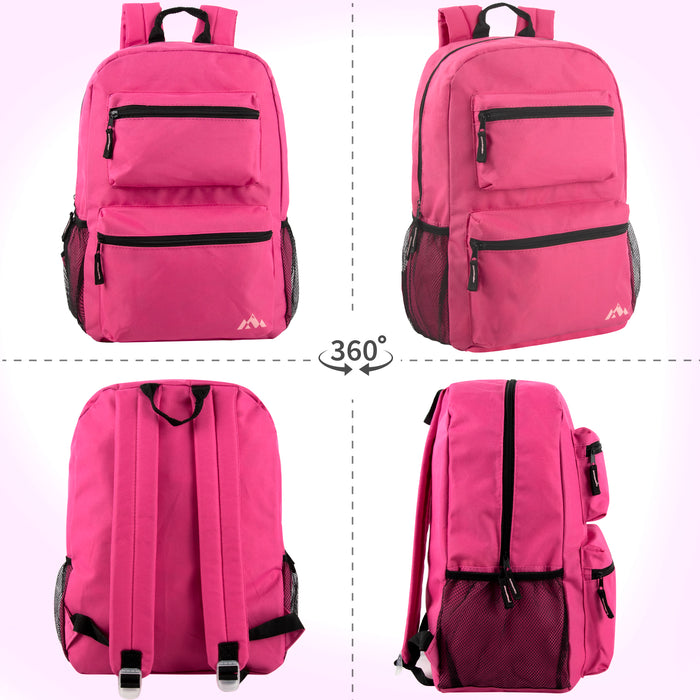 17-Inch Double Front Pocket Backpack - 3 Pastel Colors - BagsInBulk.com