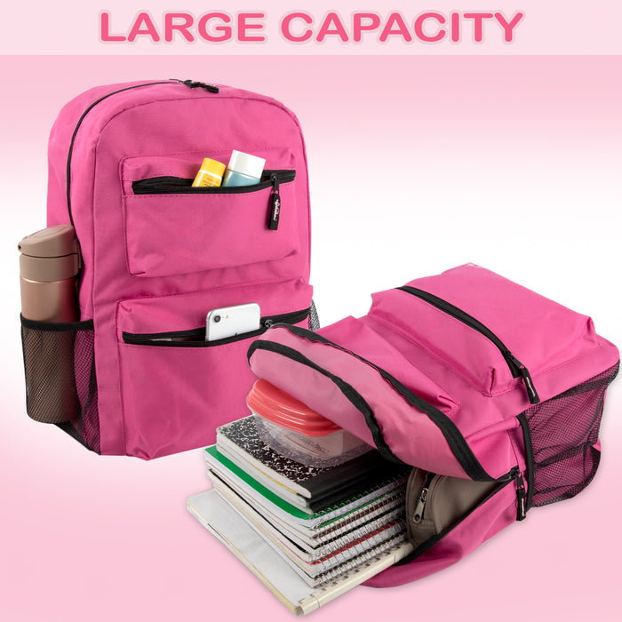 17-Inch Double Front Pocket Backpack - 3 Pastel Colors - BagsInBulk.com