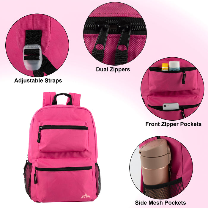 17-Inch Double Front Pocket Backpack - 3 Pastel Colors - BagsInBulk.com