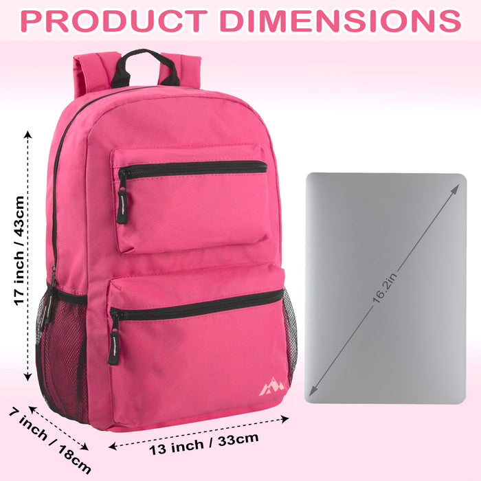 17-Inch Double Front Pocket Backpack - 3 Pastel Colors - BagsInBulk.com