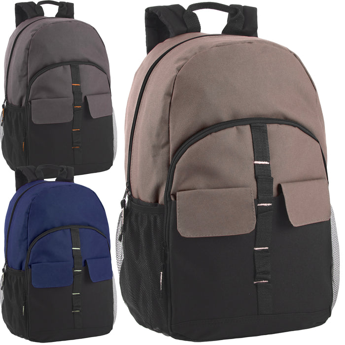 18-Inch Double Flap Daisy Chain Backpack - 3 Dark Colors - BagsInBulk.com