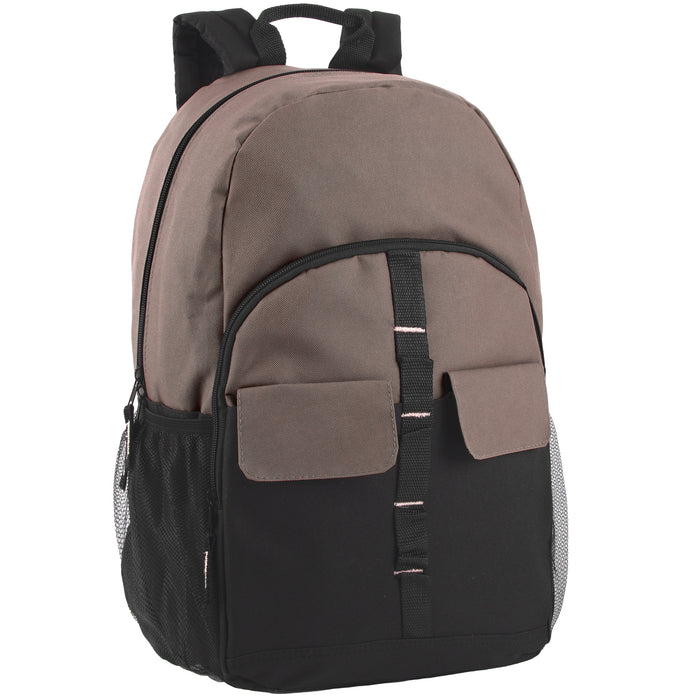 18-Inch Double Flap Daisy Chain Backpack - 3 Dark Colors - BagsInBulk.com
