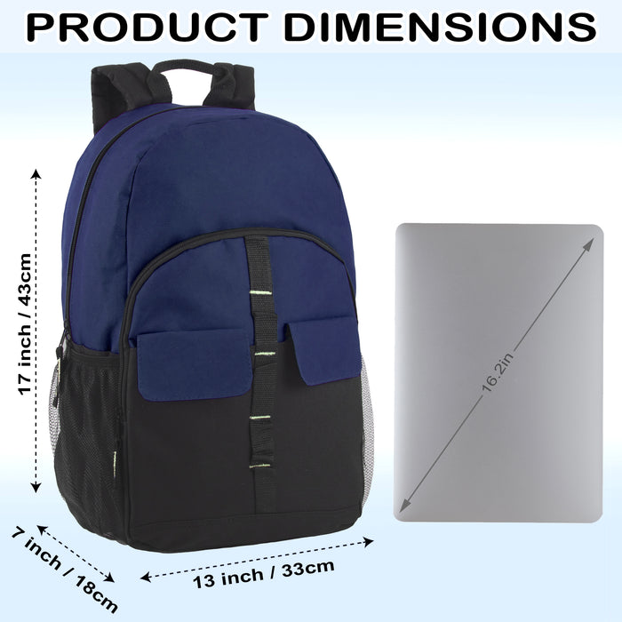 18-Inch Double Flap Daisy Chain Backpack - 3 Dark Colors - BagsInBulk.com