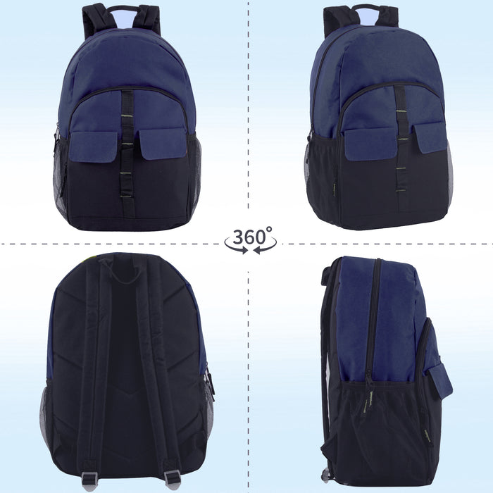 18-Inch Double Flap Daisy Chain Backpack - 3 Dark Colors - BagsInBulk.com
