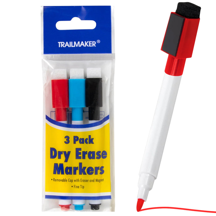 Dry Erase Markers with Eraser Cap - 3 Pack - BagsInBulk.com