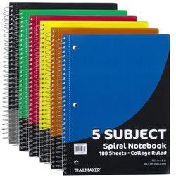 5 Subject Spiral Notebook - College Ruled -