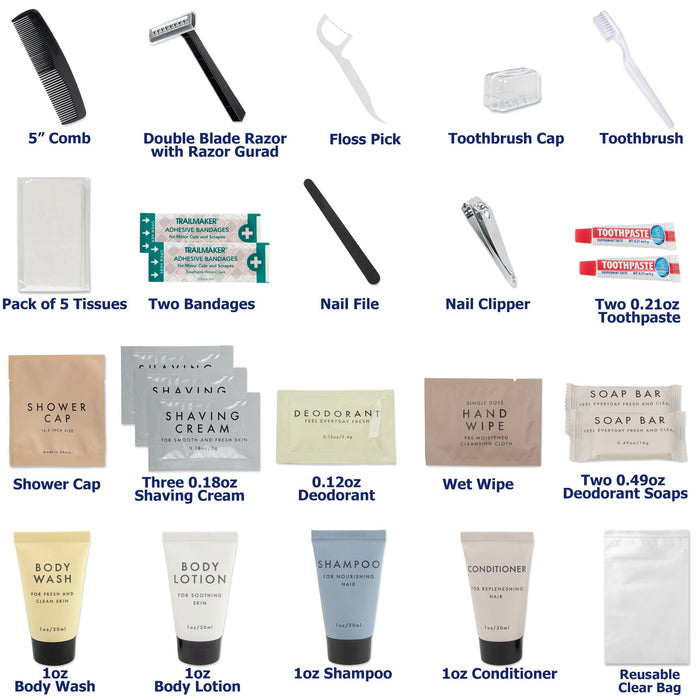 Premium Essentials 25 Piece Hygiene Kit - BagsInBulk.com