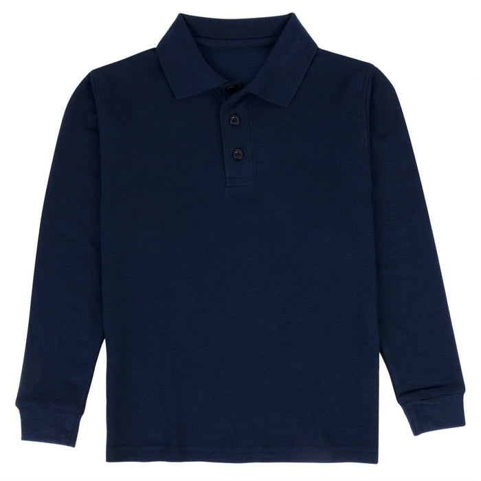 Boys Long Sleeve Polo - Navy - Size L  (14-16) - BagsInBulk.com