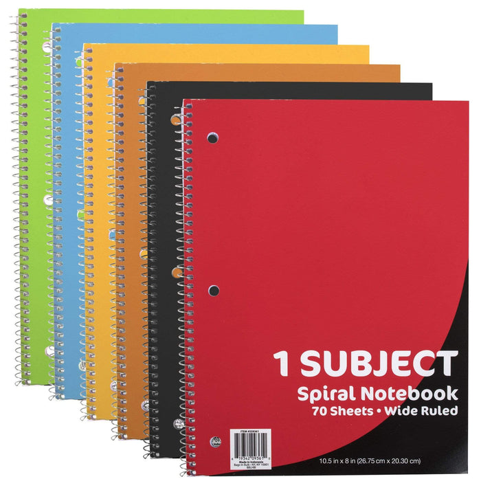 1 Subject Spiral Bound Notebook Wide Ruled 70 Sheets -