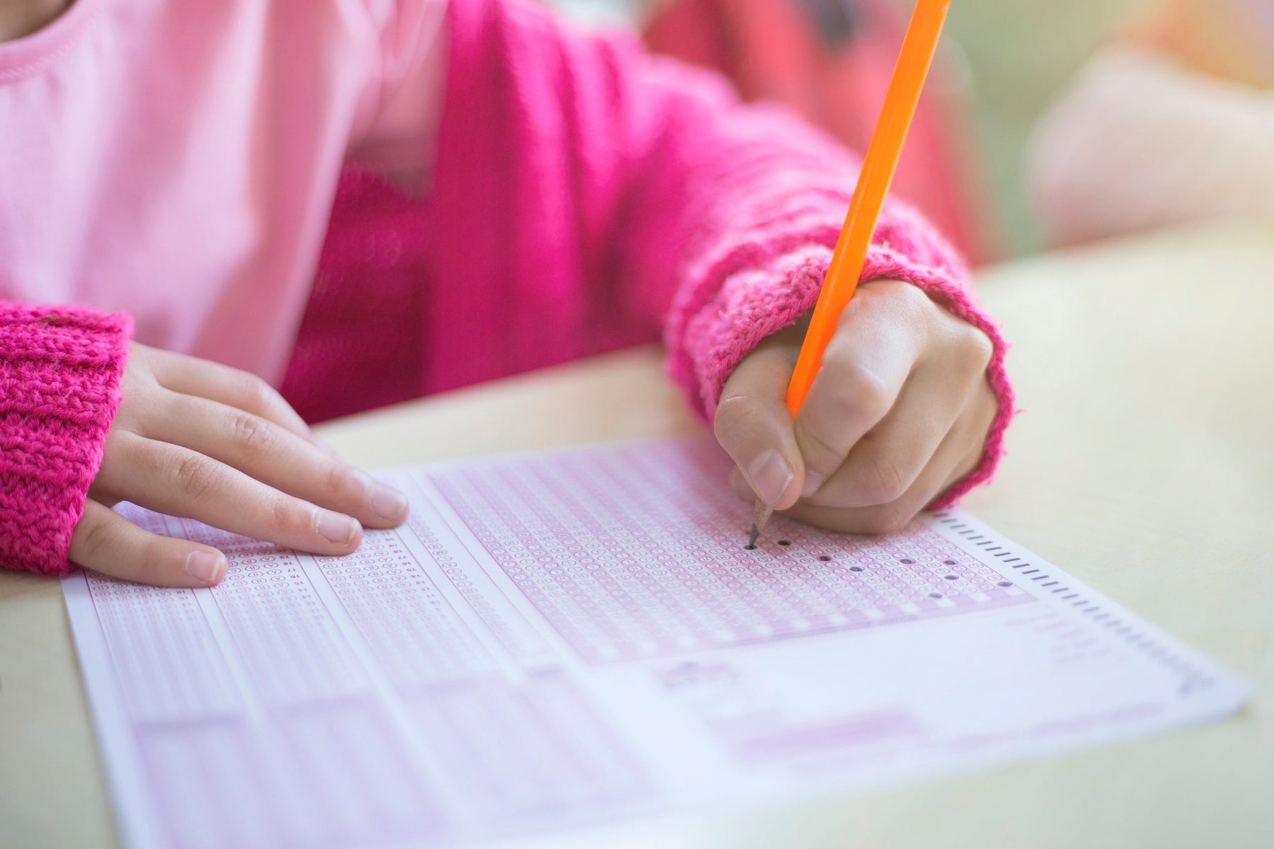 student taking test using bags in bulk study tips