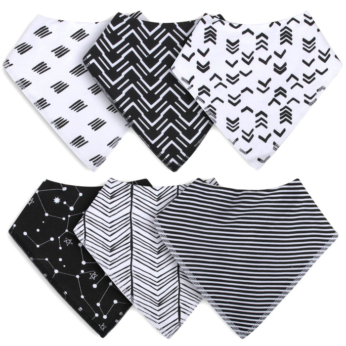 6-Pack Baby Bandana Bibs - Black & White - BagsInBulk.com