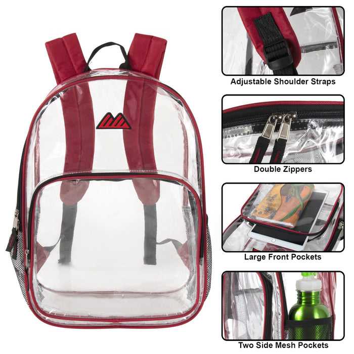 http www.peerlessumbrella.com shop-2 bags style-mbk002-the-mini-backpack 24-pack Bulk 17" Trailmaker Clear Security Backpack — BagsInBulk.com