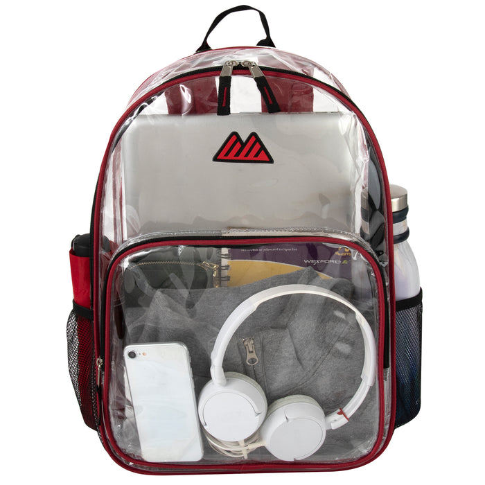 Trailmaker 17 Inch Clear Backpack - Red - BagsInBulk.com