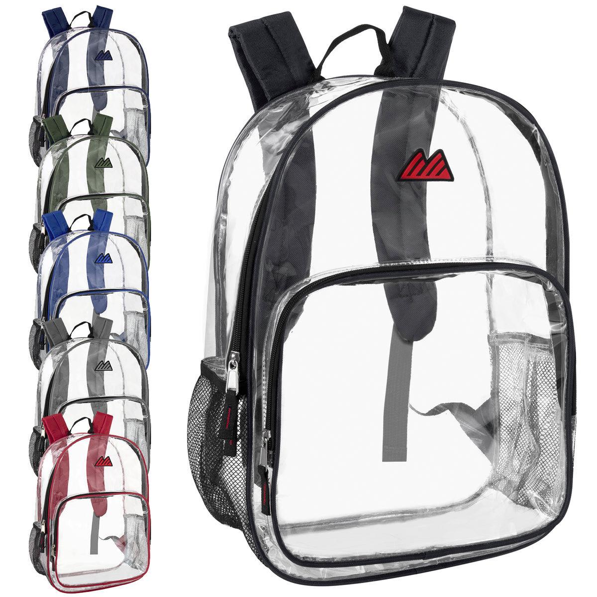Trail maker (24 Pack) Bulk Clear Backpacks Wholesale for School, Transparent Backpacks for Boys, Girls, Stadium, Travel (Assorted Colors)