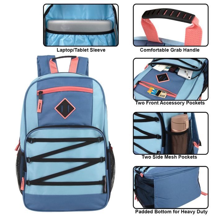 19 Inch Dome Bungee Backpack with Laptop Section - 3 Girls Colors - BagsInBulk.com