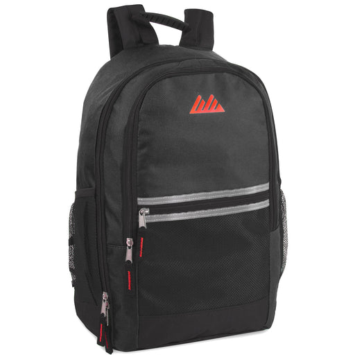 Wholesale 18 Inch Multi-Pocket Reflective Backpack -  Black - BagsInBulk.com