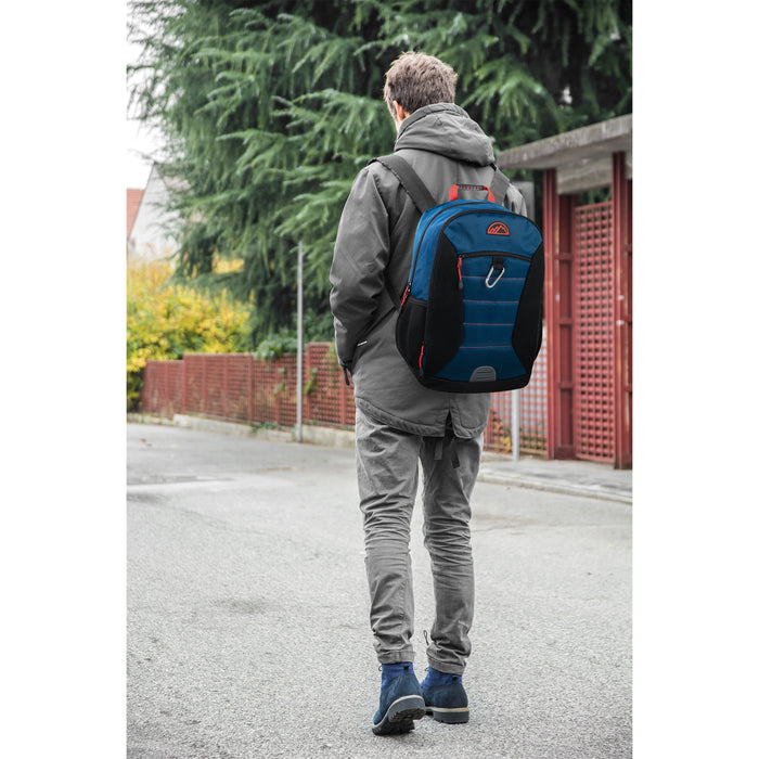 18-inch Carabiner Clip Backpack w Laptop Sleeve - Navy - BagsInBulk.com