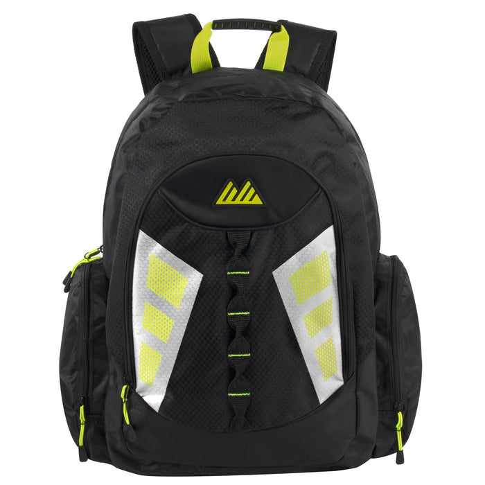 Wholesale 19-inch Mountain Edge Multi Pocket Backpack w Reflective Straps & Panels - BagsInBulk.com