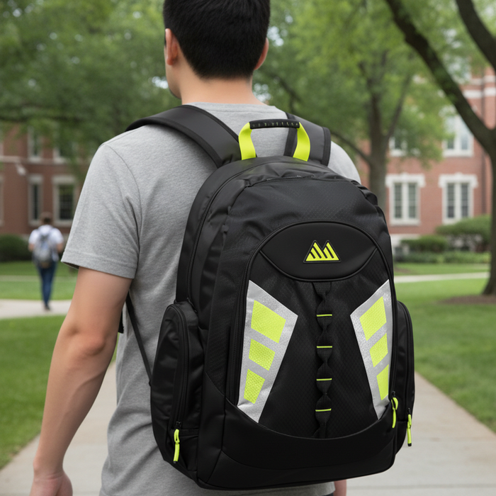 backpack 19inch laptop Mountain Edge Multi-Pocket Backpacks With 17" Laptop Sleeves, Black/Yellow, Case Of 24 Backpacks