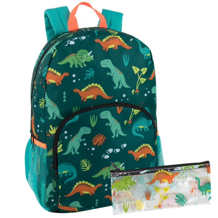 17-inch Printed Dinosaur Backpack w Matching Pencil Case - BagsInBulk.com