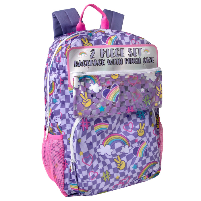 Wholesale 17 Inch Rainbow Printed Backpack With Pencil Case - Girls - BagsInBulk.com