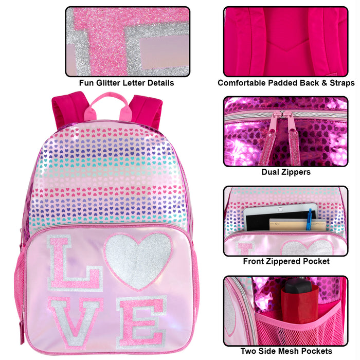 17 Inch Glitter Love Backpack - BagsInBulk.com