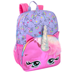 17 Inch Unicorn Head Backpack - Purple - BagsInBulk.com