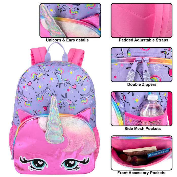 17 Inch Unicorn Head Backpack - Purple - BagsInBulk.com