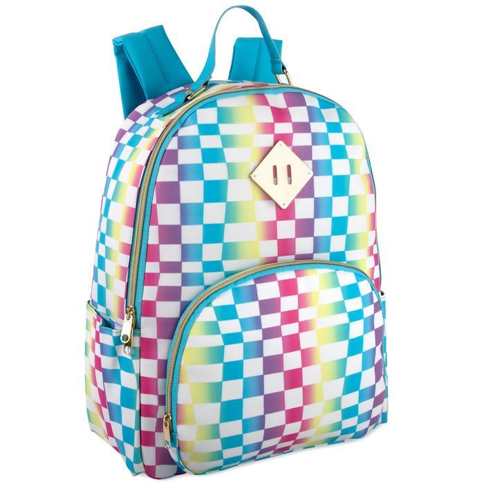 17-Inch Printed Vinyl Backpack - Rainbow Checkered - BagsInBulk.com