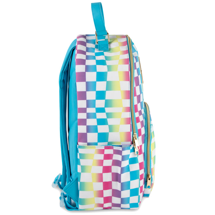 17-Inch Printed Vinyl Backpack - Rainbow Checkered - BagsInBulk.com