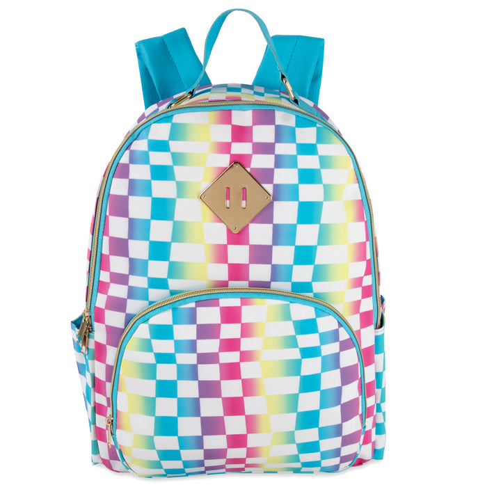 17-Inch Printed Vinyl Backpack - Rainbow Checkered - BagsInBulk.com